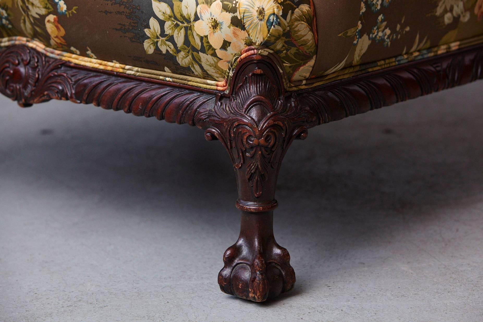 Late 19th Century Chippendale Mahogany Wing Back Chair with Claw and Ball Feet 2