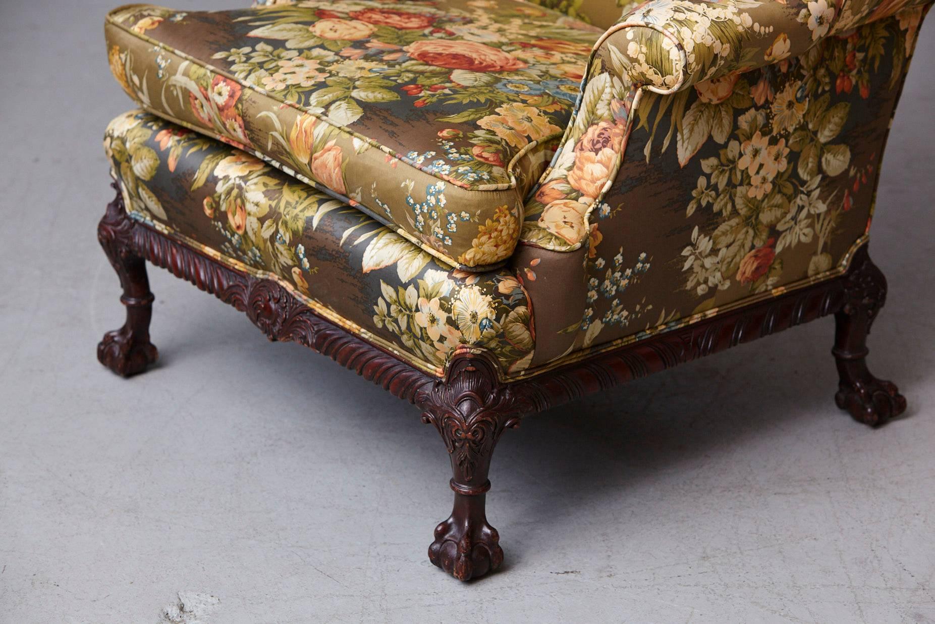 Late 19th Century Chippendale Mahogany Wing Back Chair with Claw and Ball Feet 3