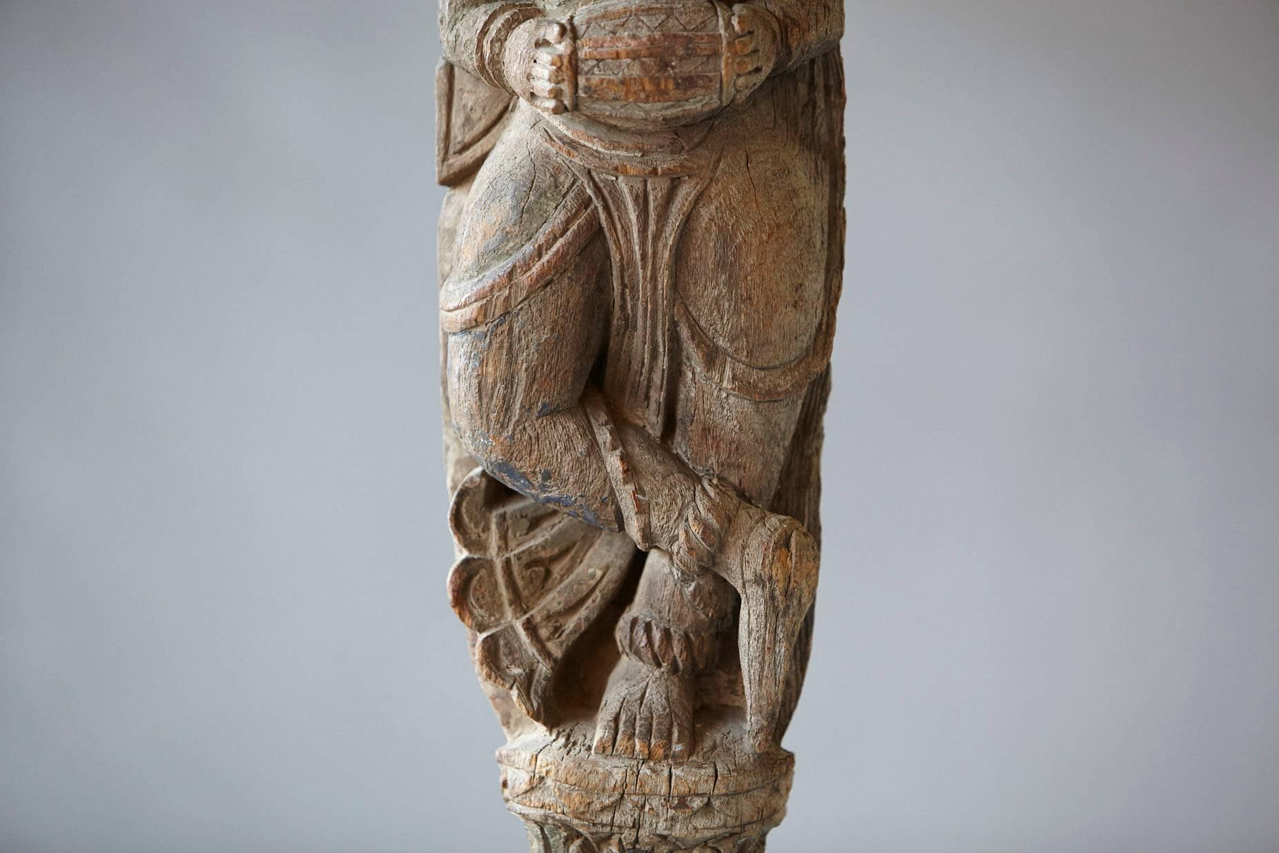 Mid-20th Century Hand-Carved Wood Wall Sculpture of an Indian Goddess