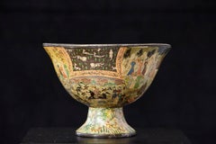 Hand-Painted Plaster Bowl with Zinc Inlay from Kashmir, circa 1960s