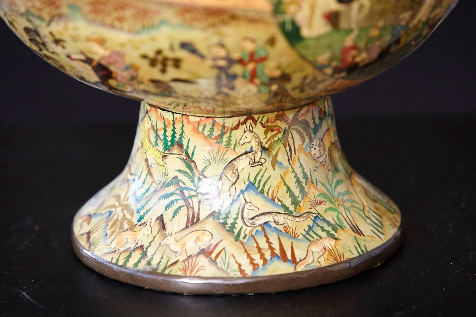 Hand-Painted Plaster Bowl with Zinc Inlay from Kashmir, circa 1960s 1