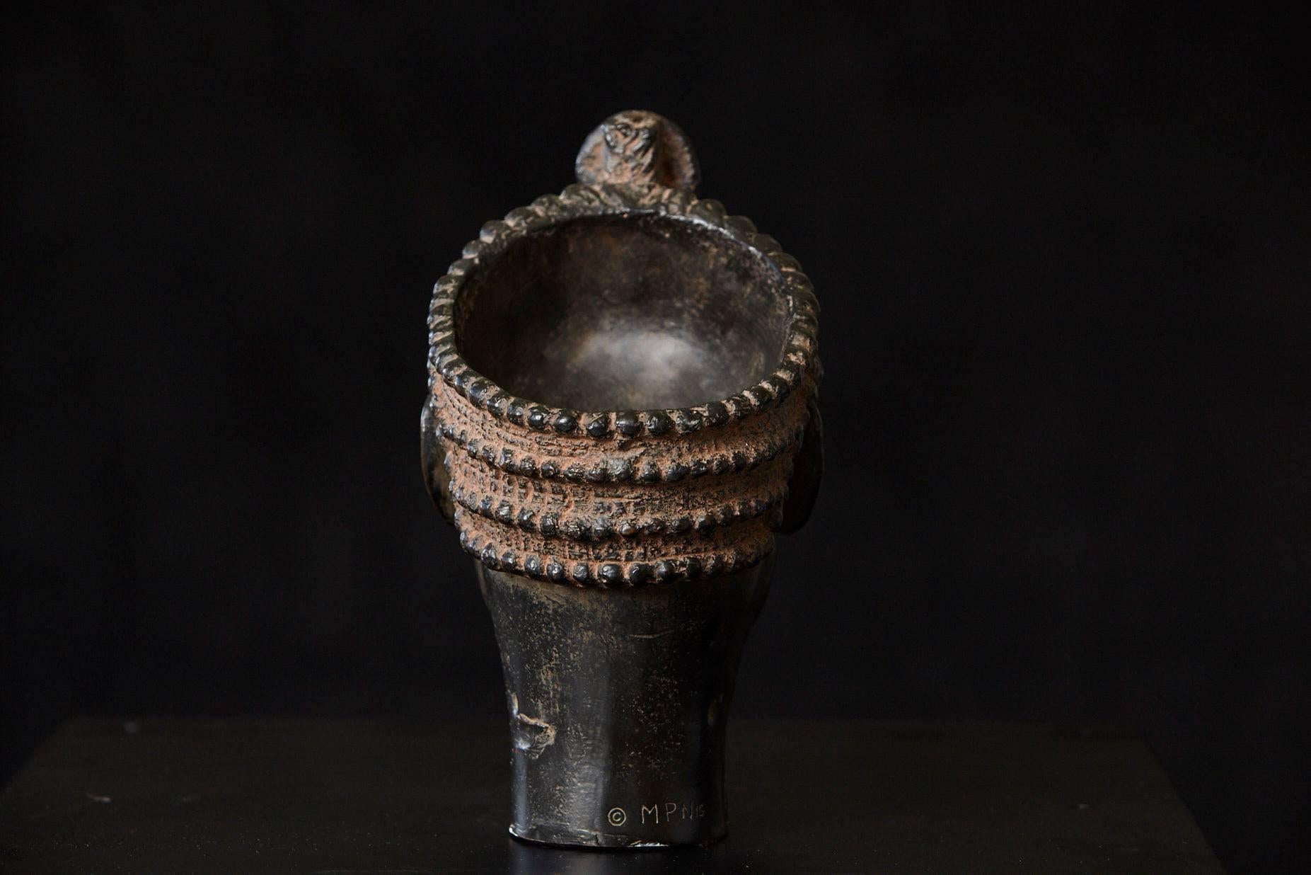 Tribal Ceramic Replica of a Head with Crown, Ancient Kingdom of Ife, Nigeria