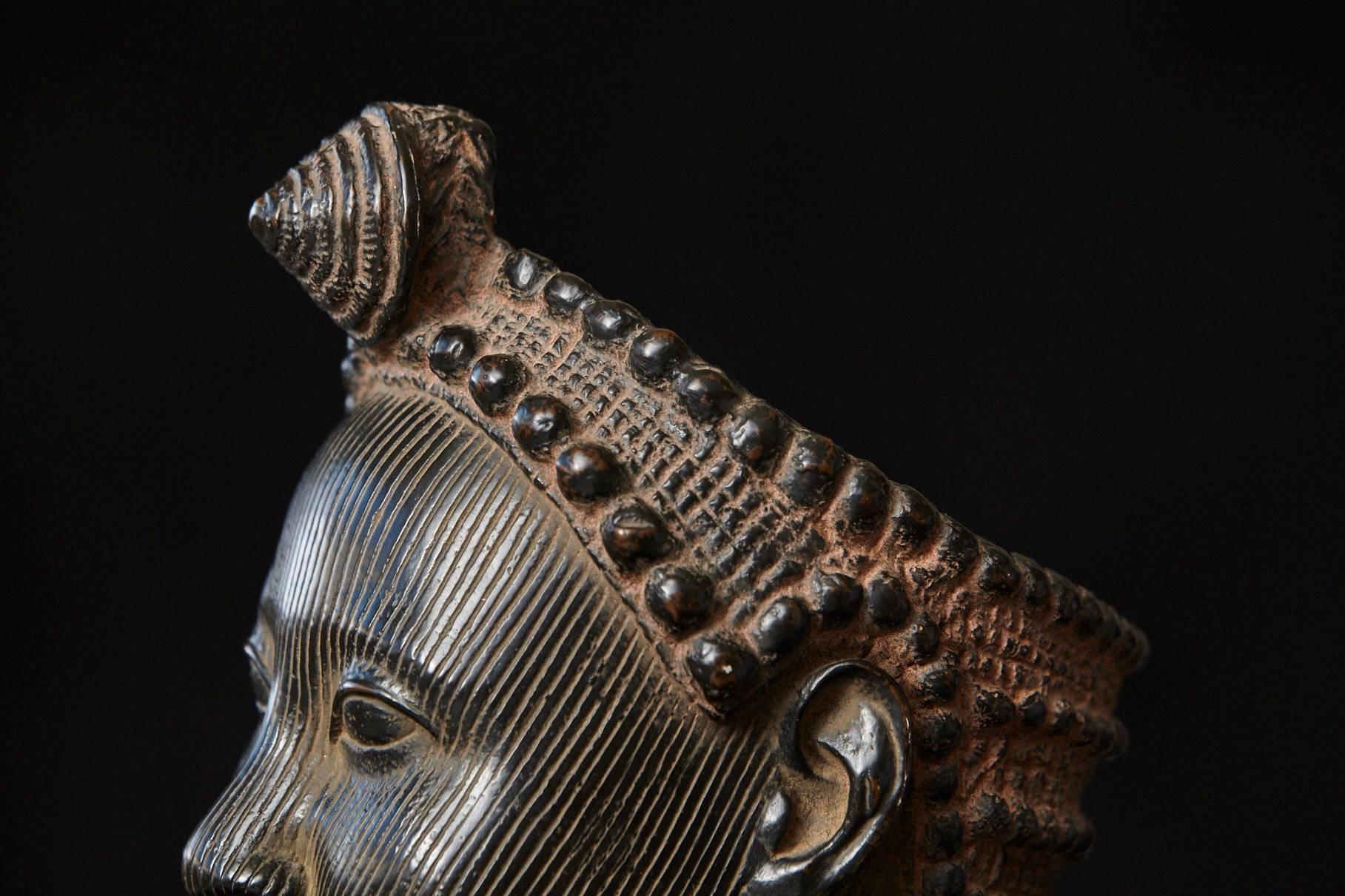 20th Century Ceramic Replica of a Head with Crown, Ancient Kingdom of Ife, Nigeria