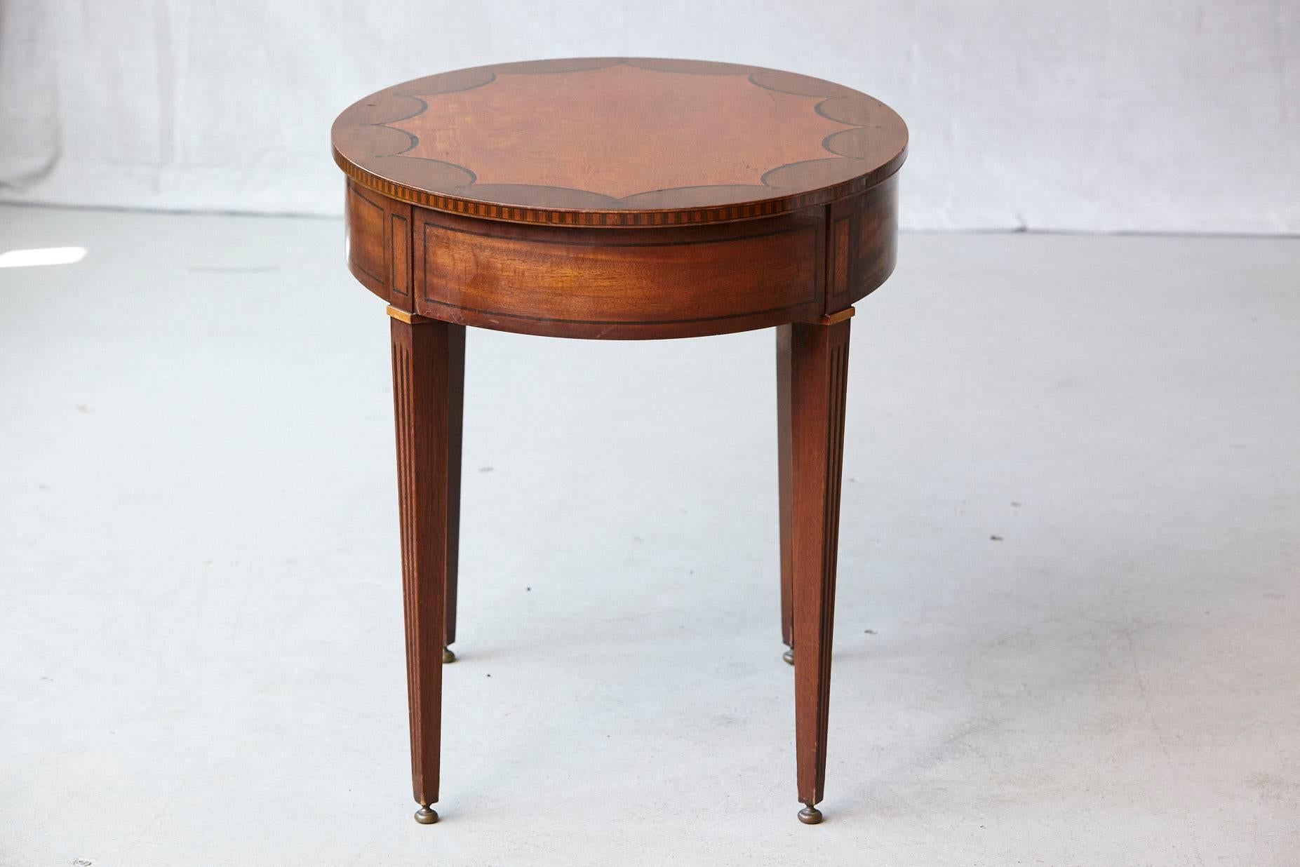 American Kittinger Oval Side Table with Hidden Drawer and Marquetry