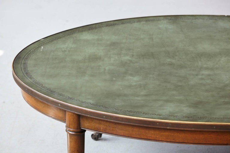 Rare Kittinger Coffee Table with Green Embossed Leather Top and Serial