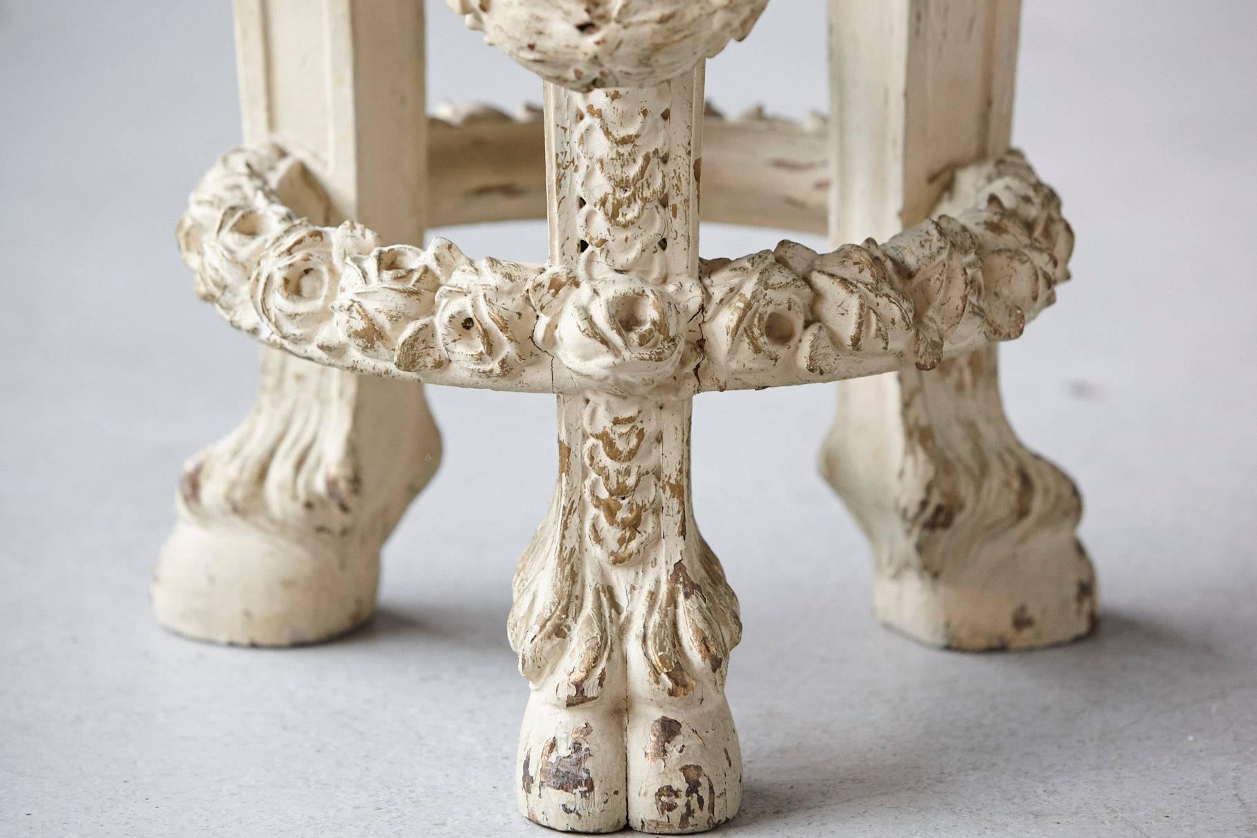 Victorian Side Table with Detailed Carvings Paint Finish and Marble Top 1