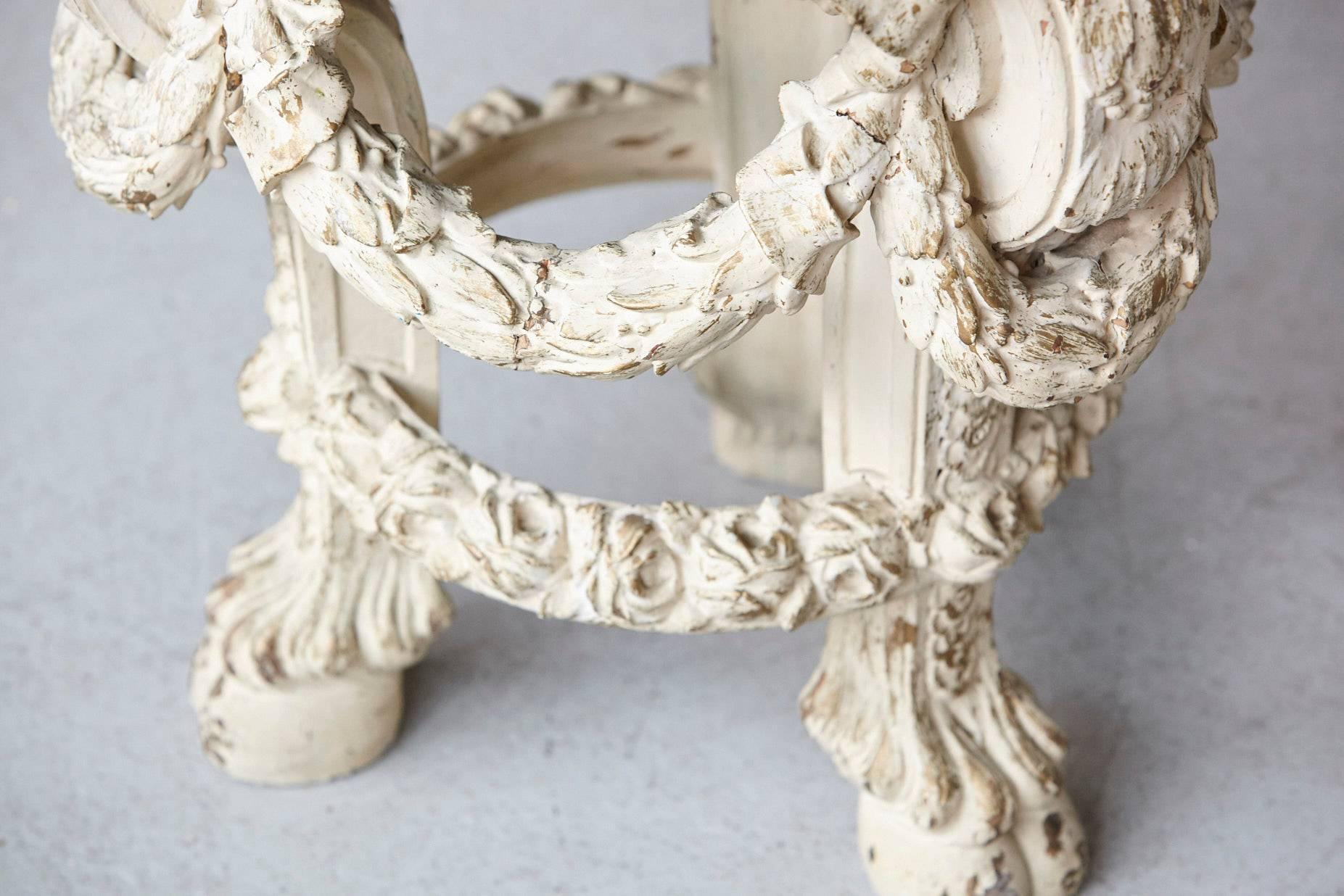 Victorian Side Table with Detailed Carvings Paint Finish and Marble Top 2
