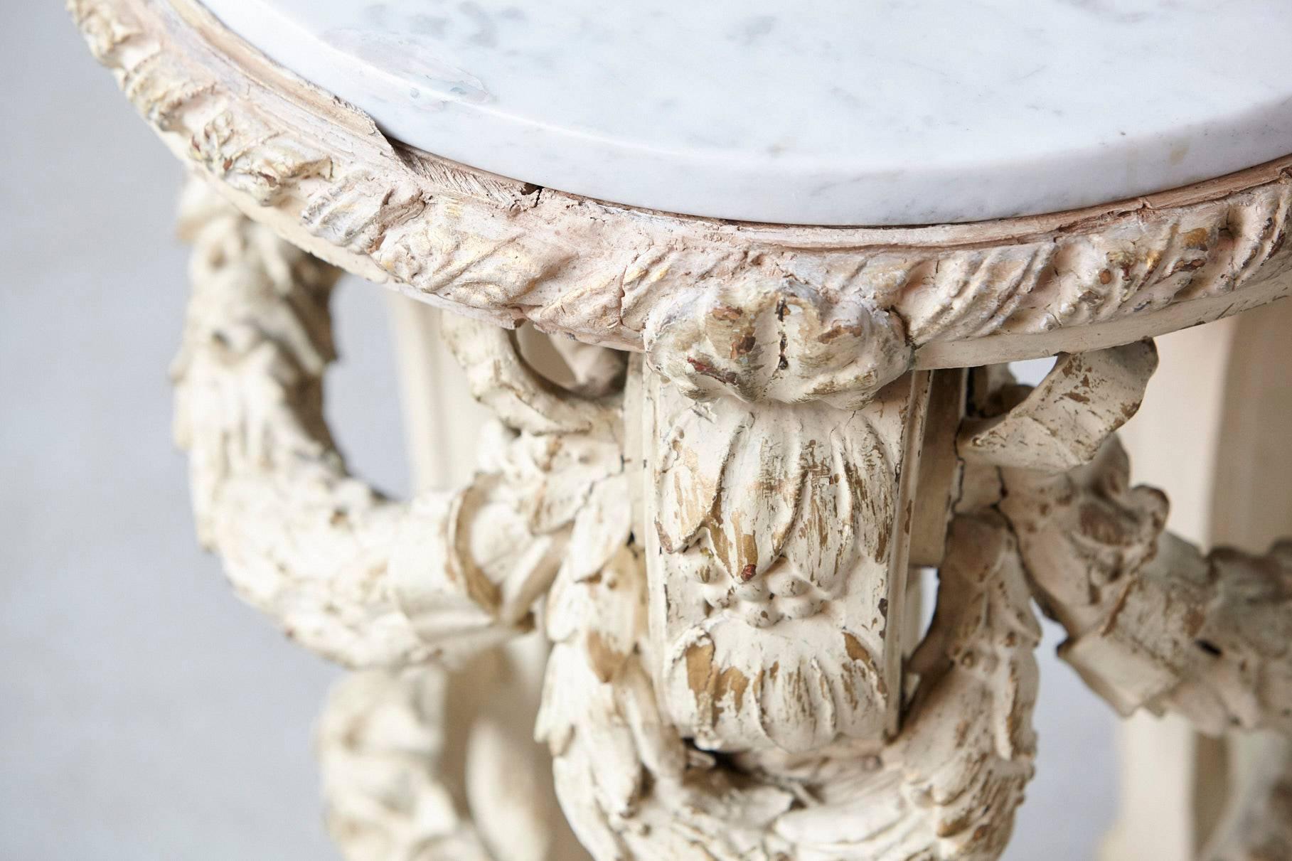 Victorian Side Table with Detailed Carvings Paint Finish and Marble Top 3