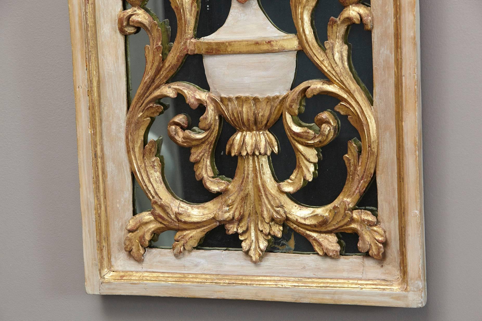 19th Century Venetian Style Painted and Gilded Carved Wood Mirror Back Panel For Sale 1