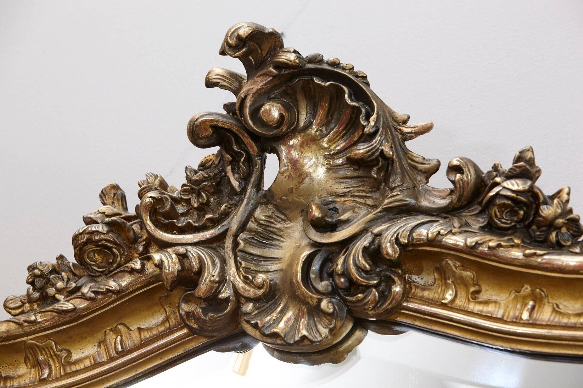 Hand-Carved 19th Century French Rococo Mirror with Beveled Glass