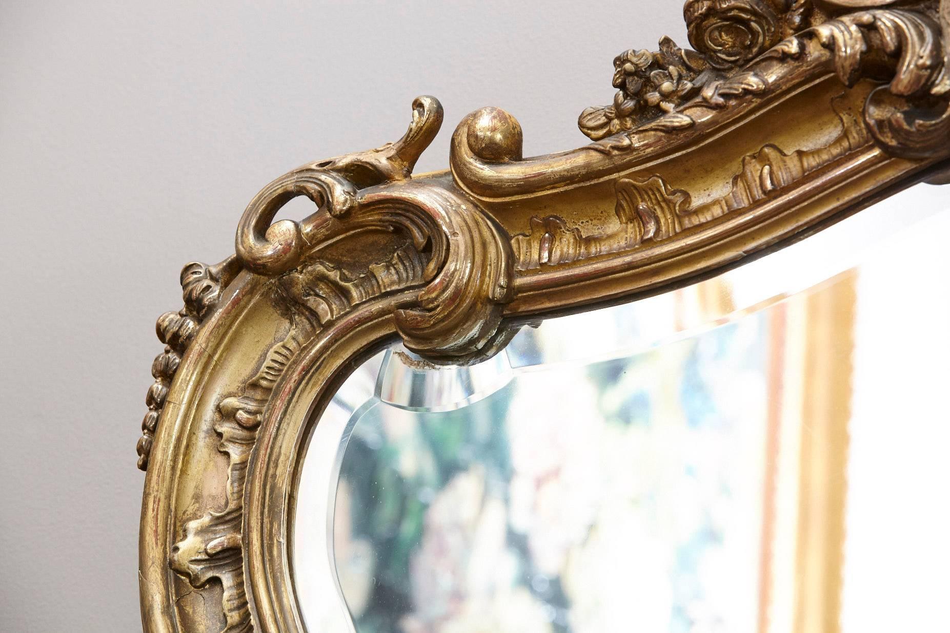 19th Century French Rococo Mirror with Beveled Glass In Good Condition In Pau, FR
