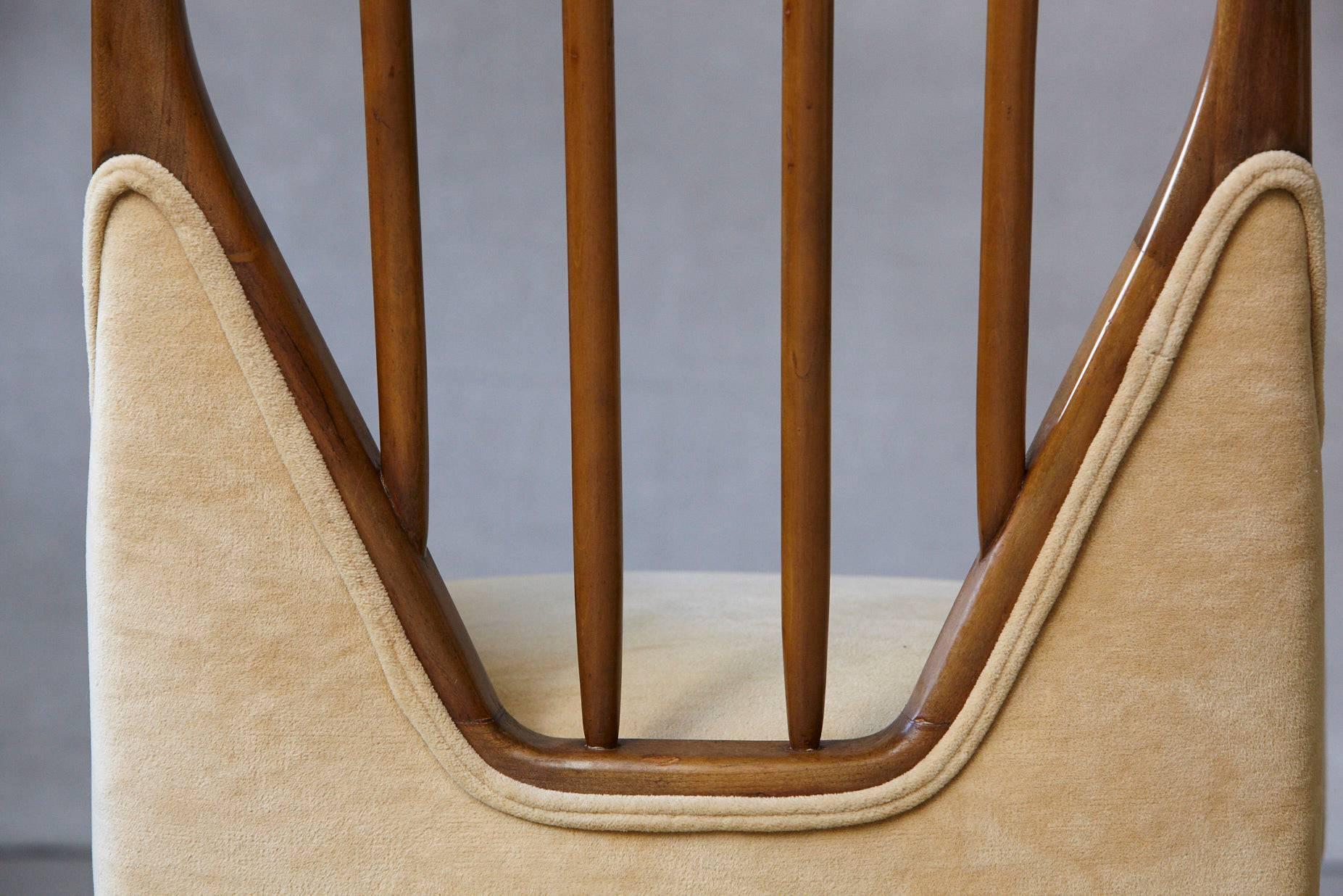 Pair of High Back Walnut Lounge Chairs in the Style of T.H. Robsjohn Gibbings 1