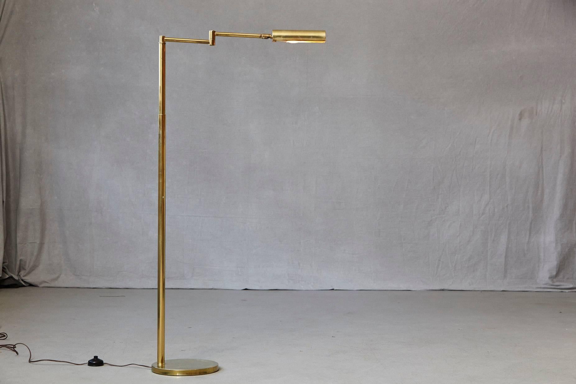 Modern Koch & Lowy Height Adjustable Brass Swing Arm Floor Lamp