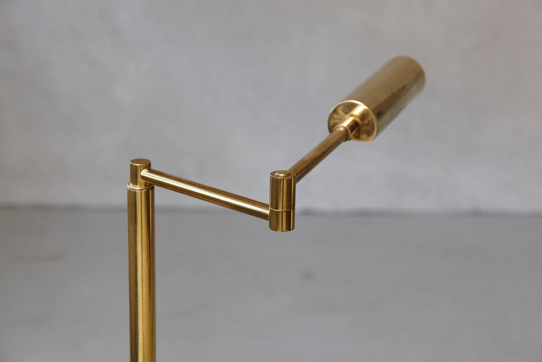 Late 20th Century Koch & Lowy Height Adjustable Brass Swing Arm Floor Lamp