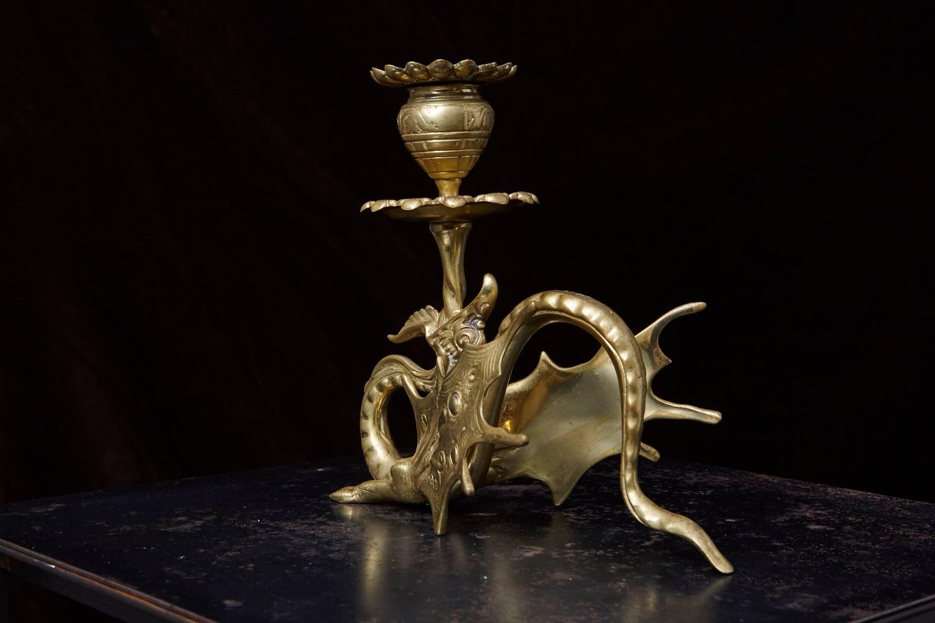 brass dragon candlestick holder