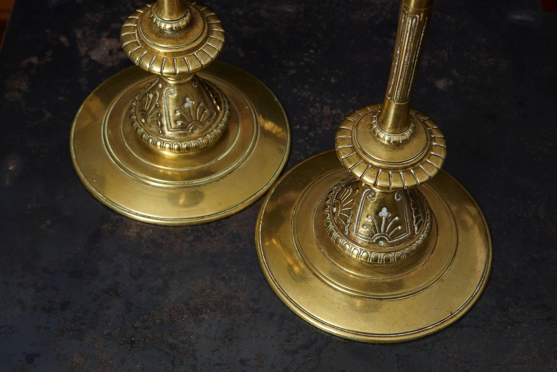 Pair of 19th Century Aesthetic Movement Trumpet Form Brass Candlesticks 2