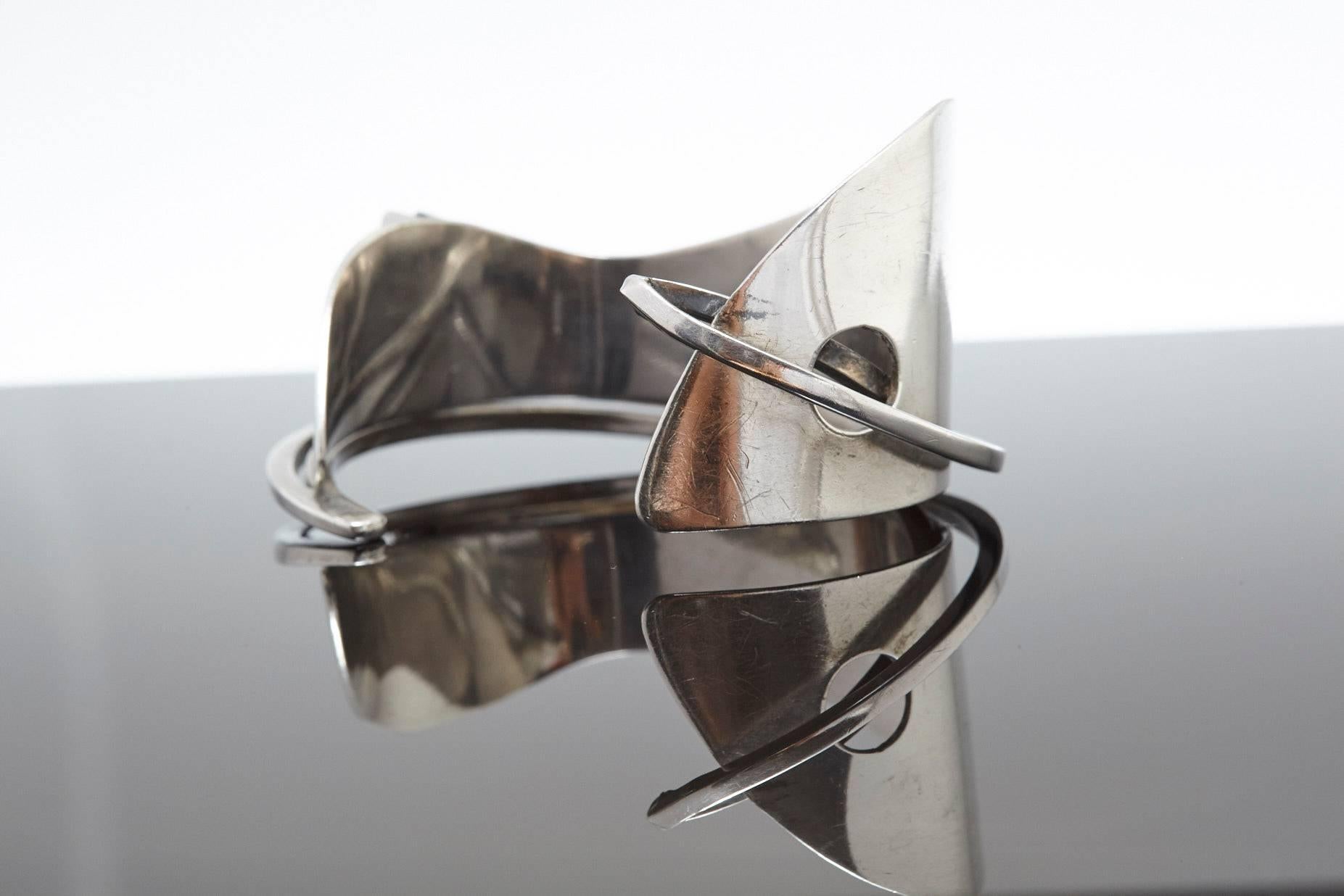 American Modernist Sterling Silver Cuff Designed by Ed Wiener, 1950s For Sale