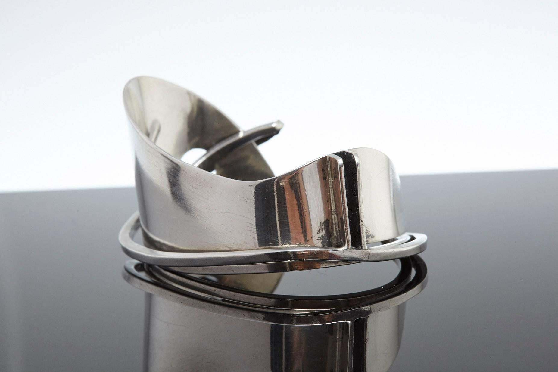 Modernist Sterling Silver Cuff Designed by Ed Wiener, 1950s In Good Condition For Sale In Pau, FR