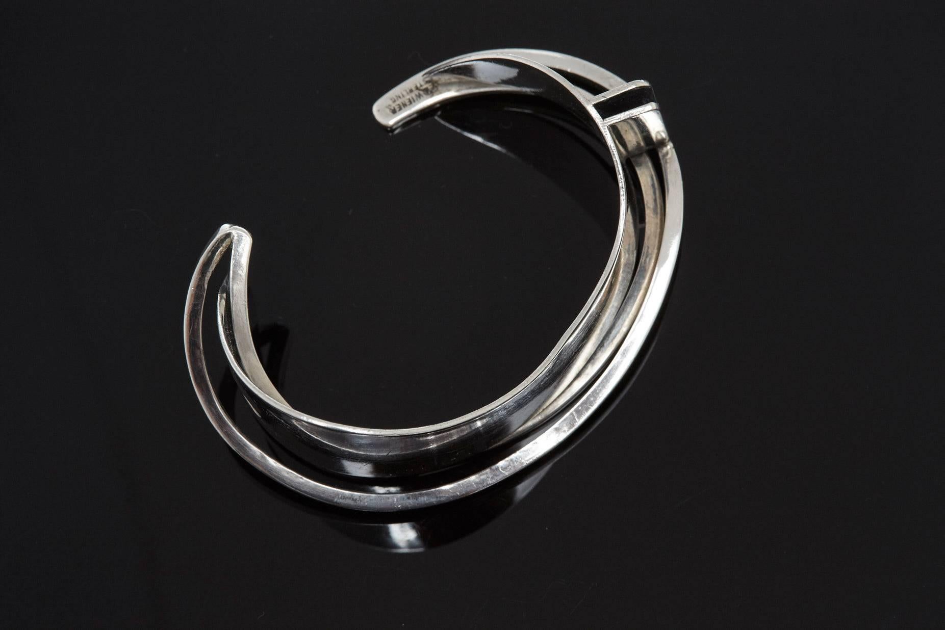 Modernist Sterling Silver Cuff Designed by Ed Wiener, 1950s For Sale 2