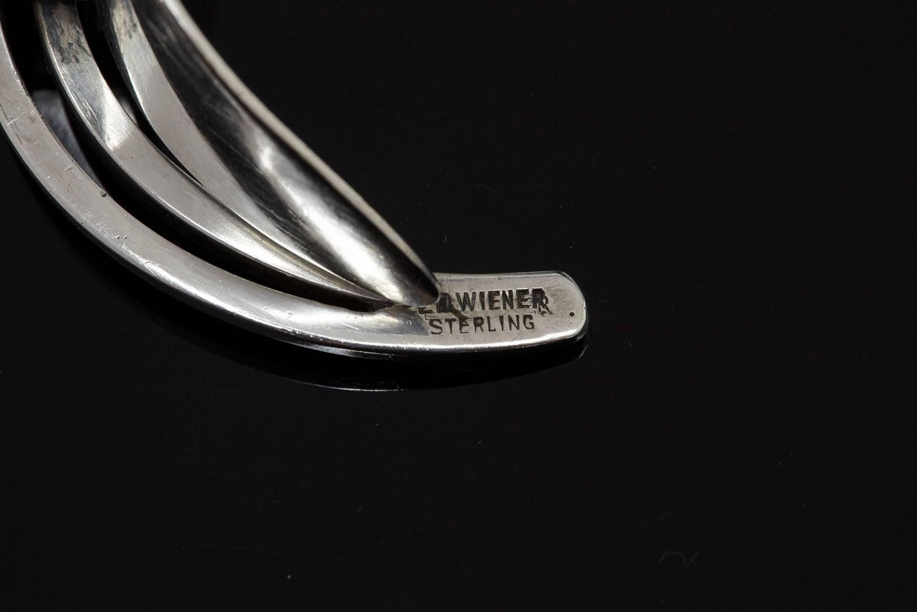 Modernist Sterling Silver Cuff Designed by Ed Wiener, 1950s For Sale 3