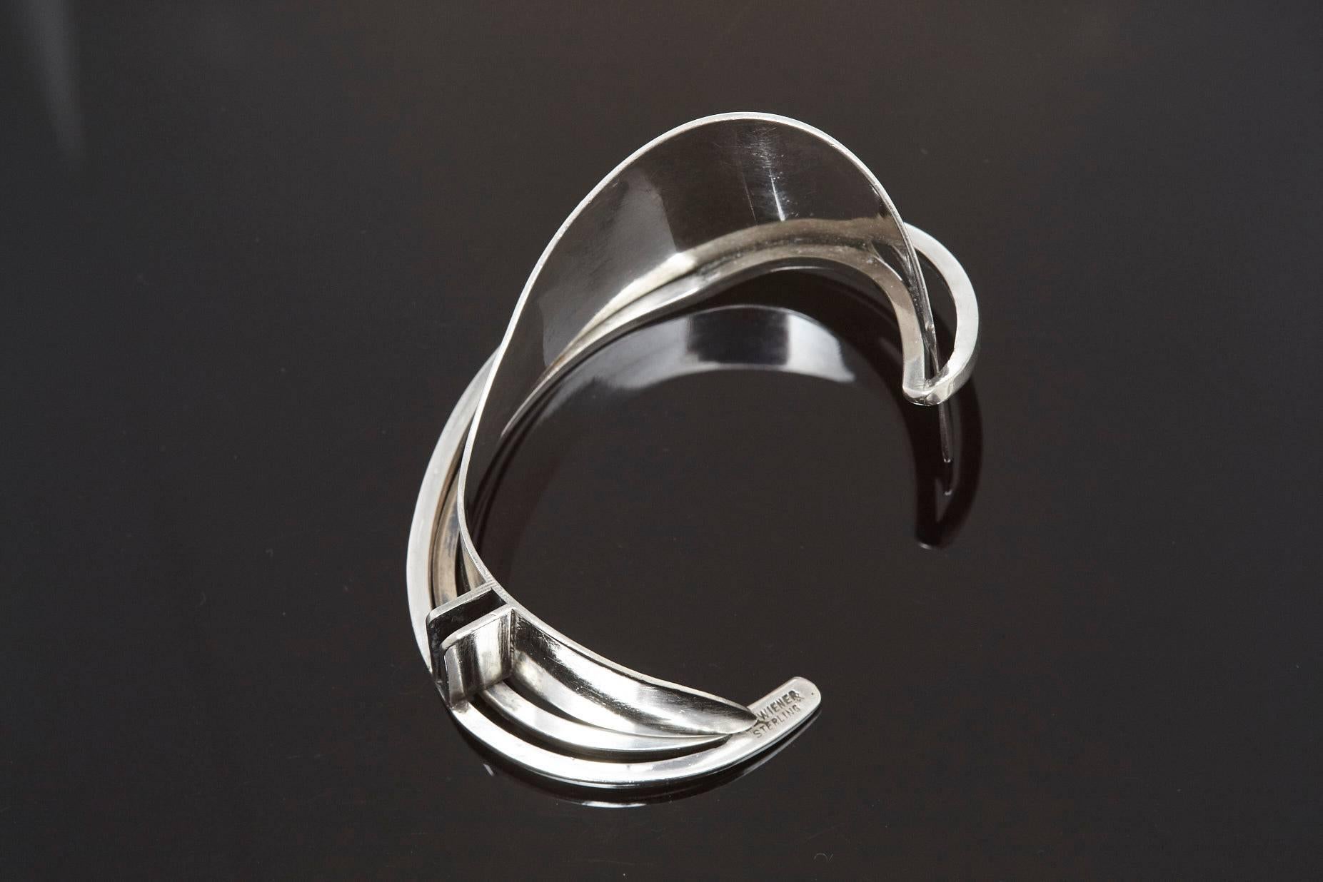 Mid-20th Century Modernist Sterling Silver Cuff Designed by Ed Wiener, 1950s For Sale