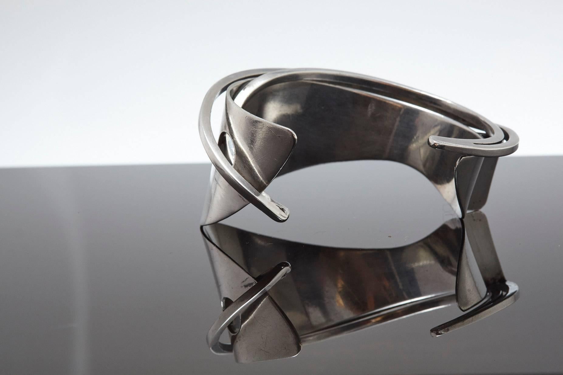 Mid-Century Modern Modernist Sterling Silver Cuff Designed by Ed Wiener, 1950s For Sale