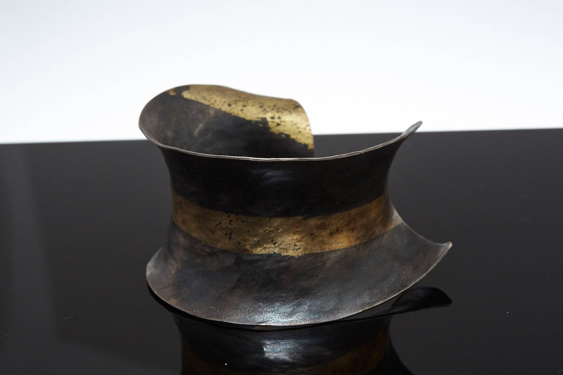 American Hand-Forged Blackened Iron and Gold Cuff in the Style of Pat Flynn For Sale
