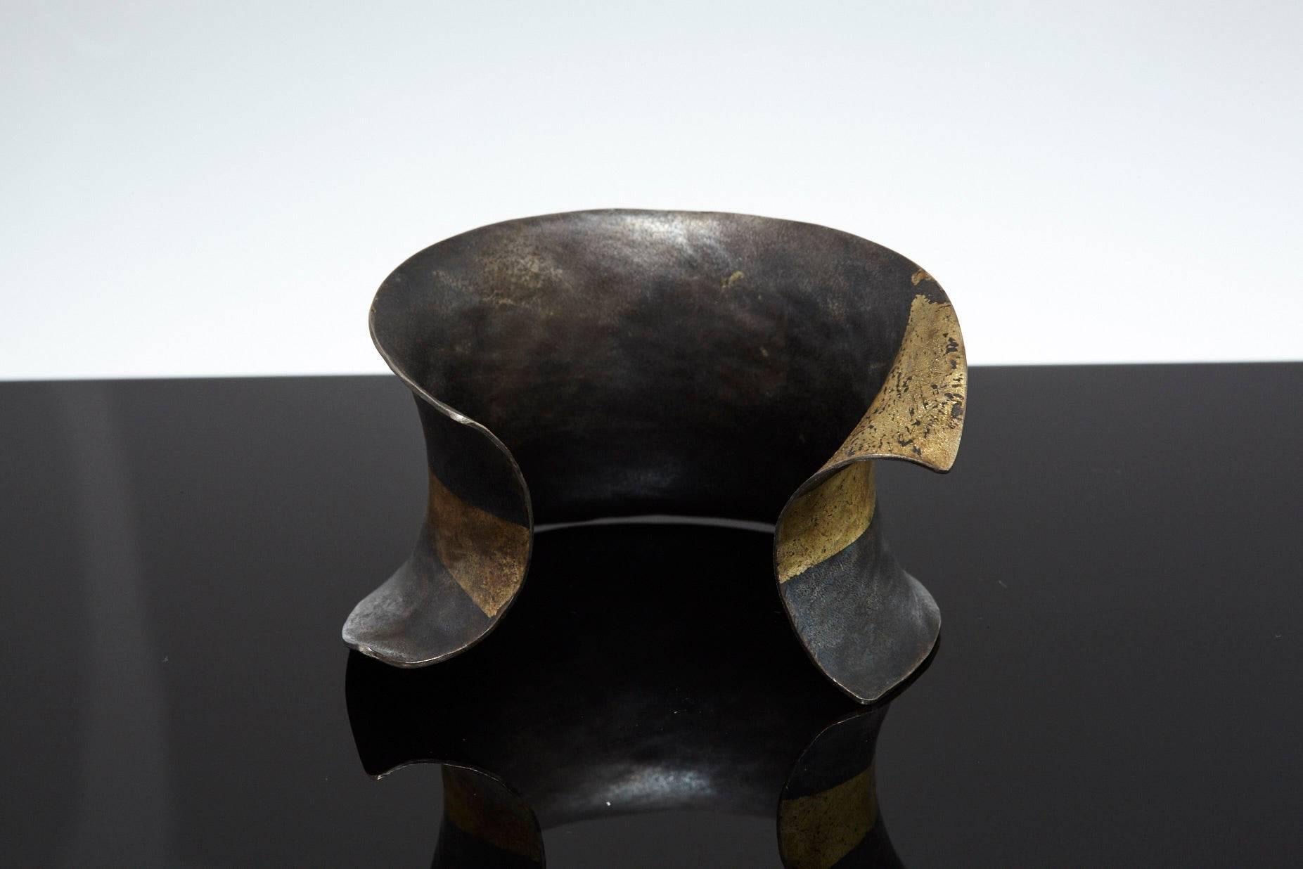 Contemporary Hand-Forged Blackened Iron and Gold Cuff in the Style of Pat Flynn For Sale