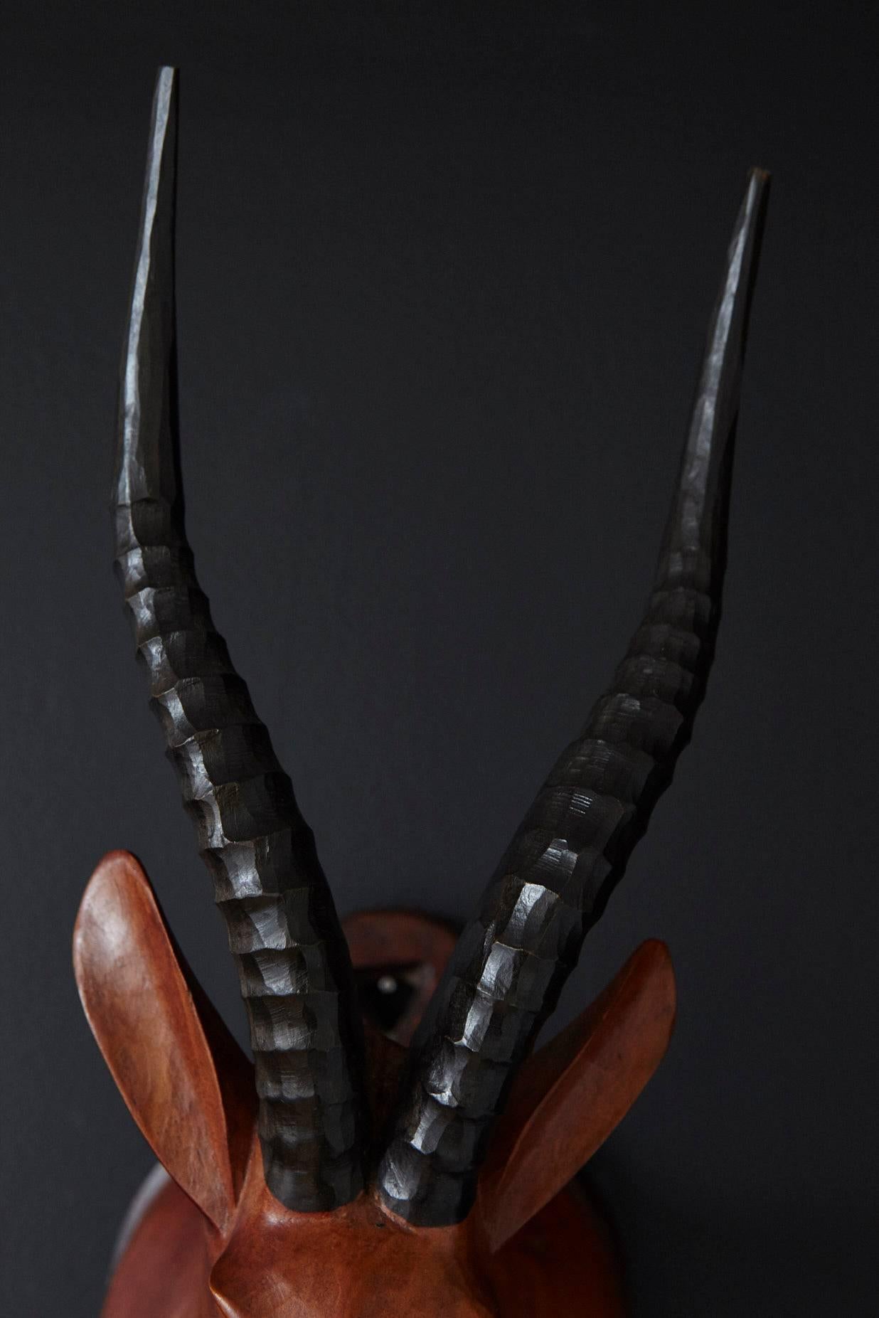 Mid-Century Modern Hand-Carved Wood Antelope Head Wall Mount