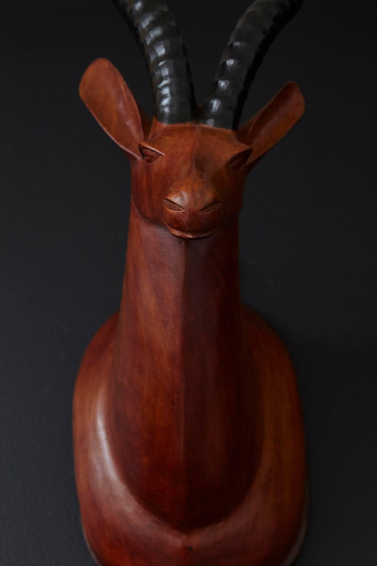 Hand-Carved Wood Antelope Head Wall Mount 2