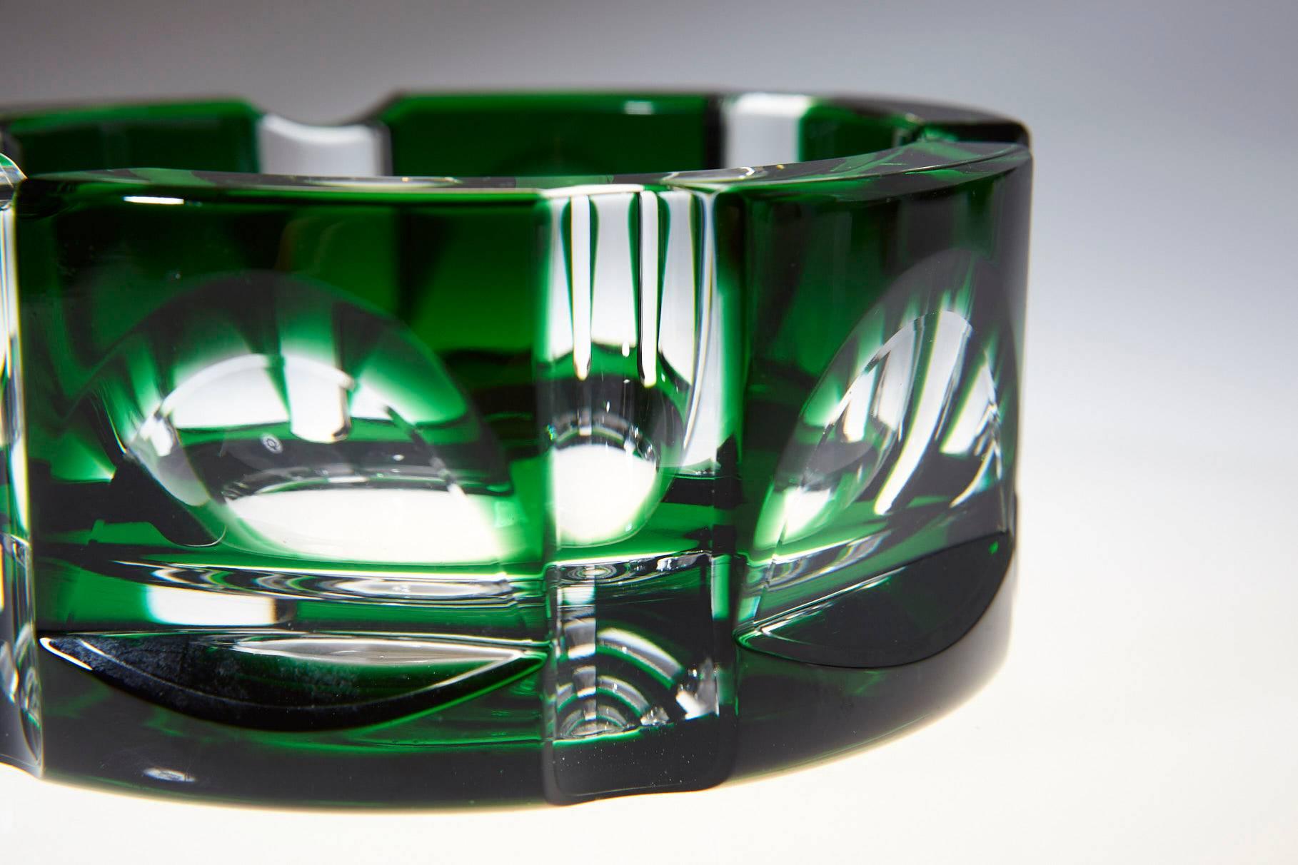German Heavy Hexagonal Emerald Green Crystal Ashtray