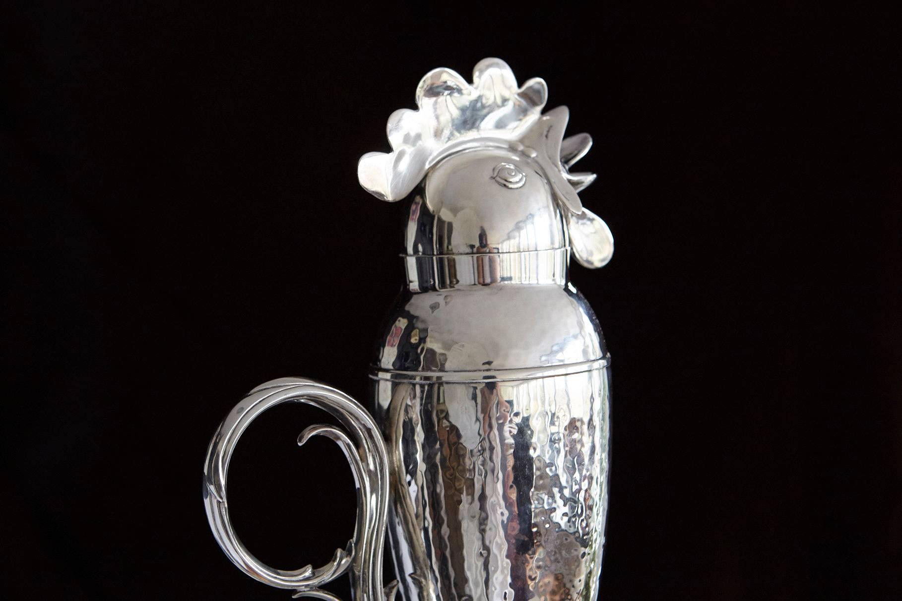 Early 20th Century Signed Wallace Brothers Hand-Hammered Silver Plated Rooster Cocktail Shaker