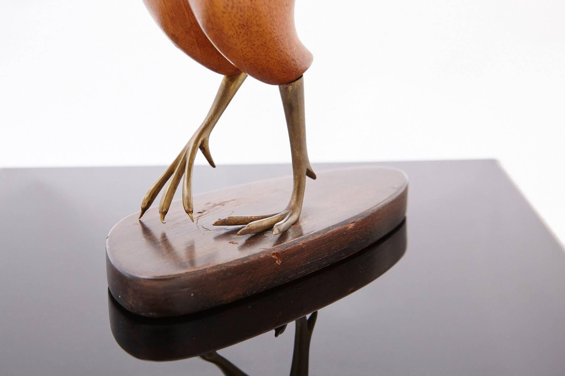Bronze and Walnut Rooster Sculpture by Karl Hagenauer 1