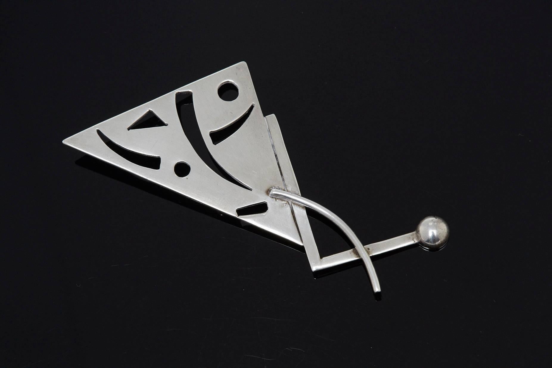 Modern Abstract Mexican Sterling Silver Brooch, Taxco circa 1980's