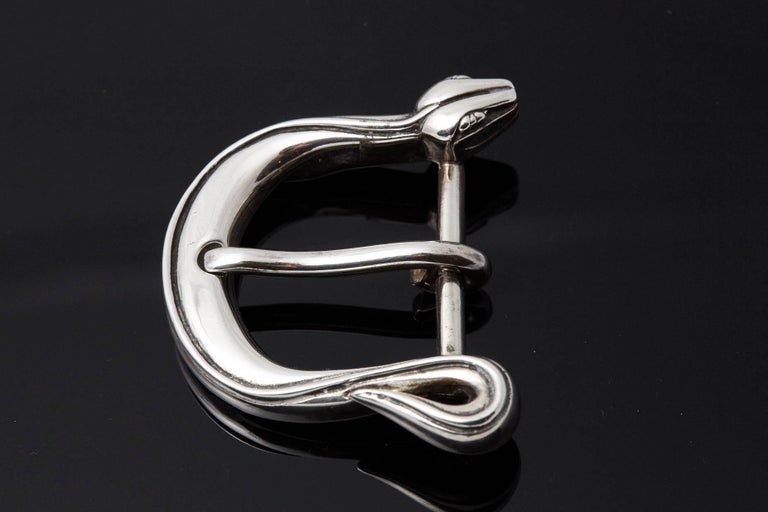 Sterling silver Barry Kieselstein-Cord snake belt buckle with peg-in-hole closure.
Hallmarked: B. Kieselstein-Cord, 1994, Kieselstein cord logo 'moon and star', 220
Excellent vintage condition.