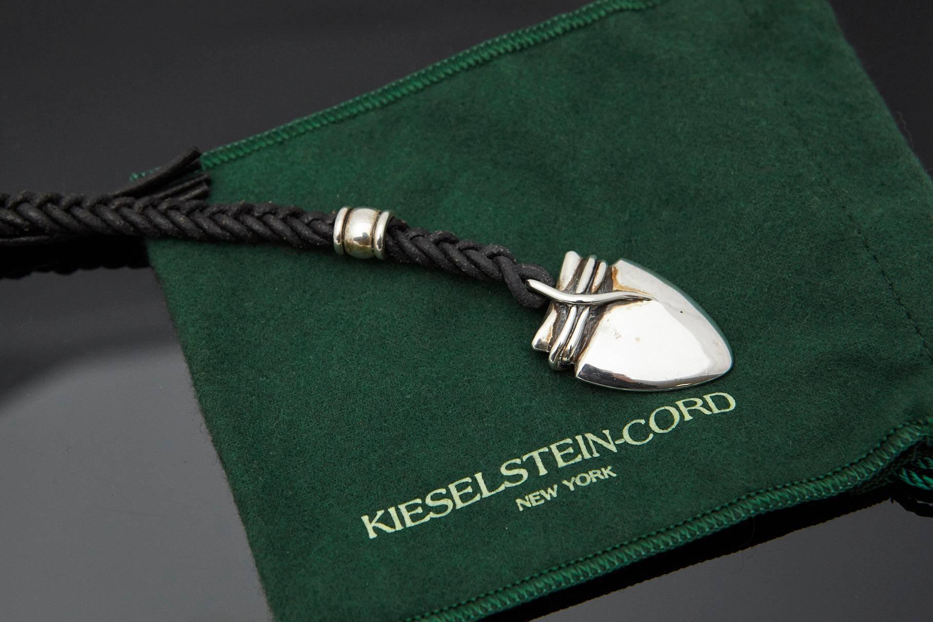 American Barry Kieselstein-Cord Braided Leather and Sterling Arrow Key Chain in Box, 1973