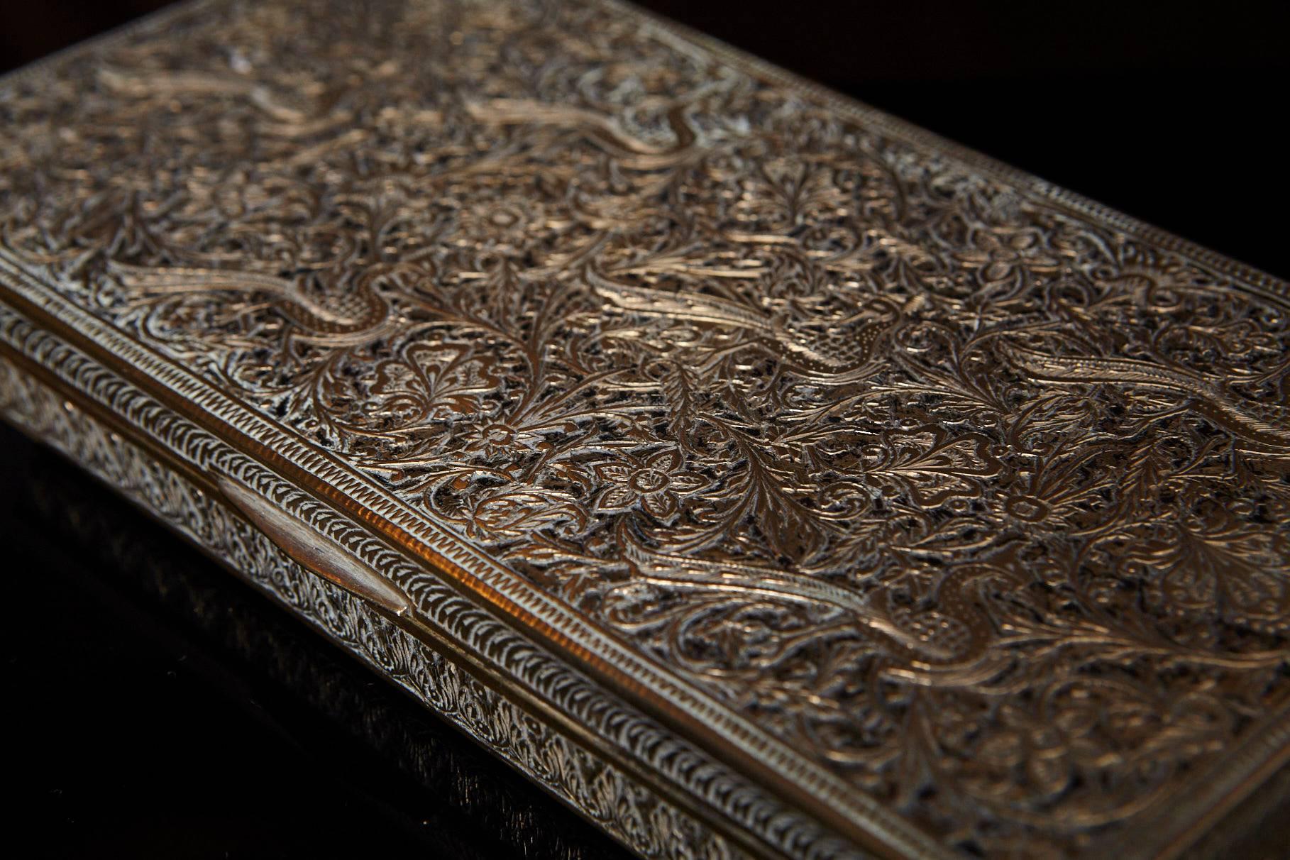 Antique Persian Solid Brass and Cedar Lined Box, circa 1920s, Persia 2
