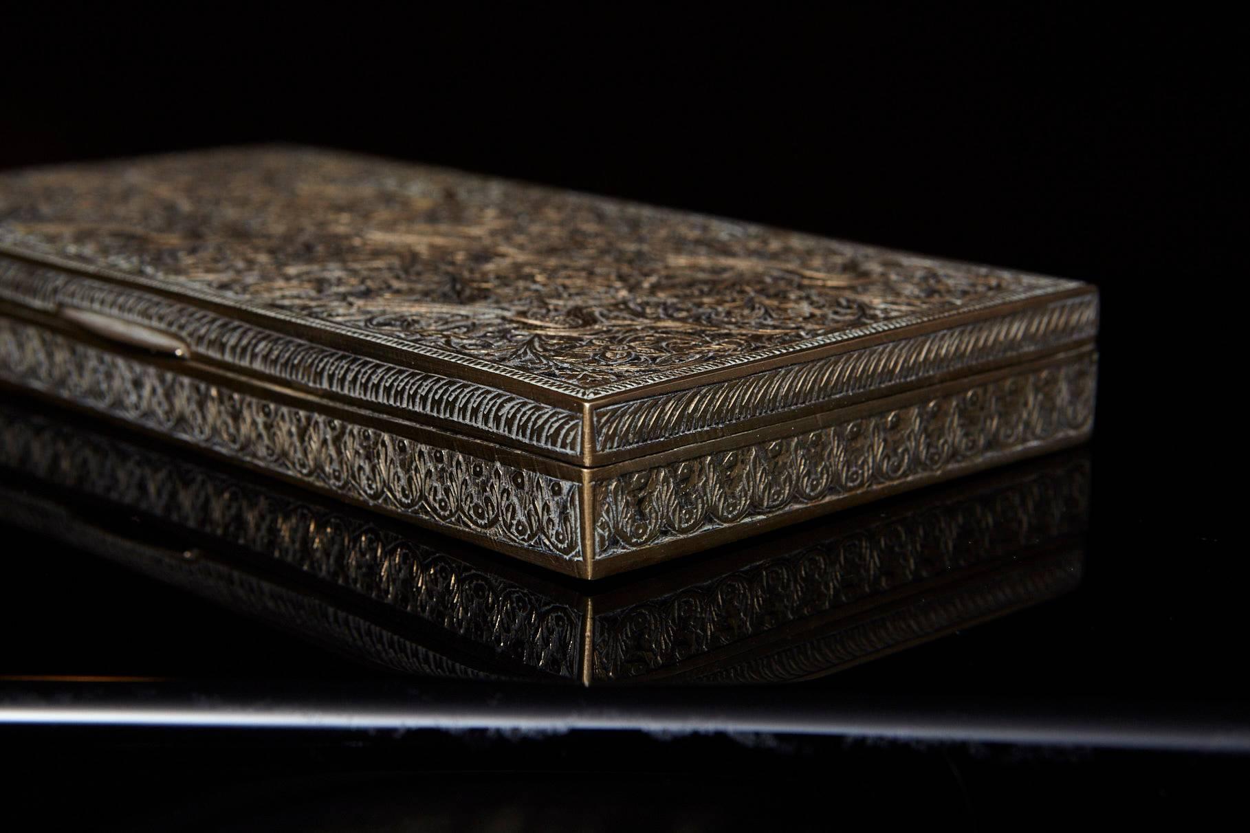 Antique Persian Solid Brass and Cedar Lined Box, circa 1920s, Persia 3