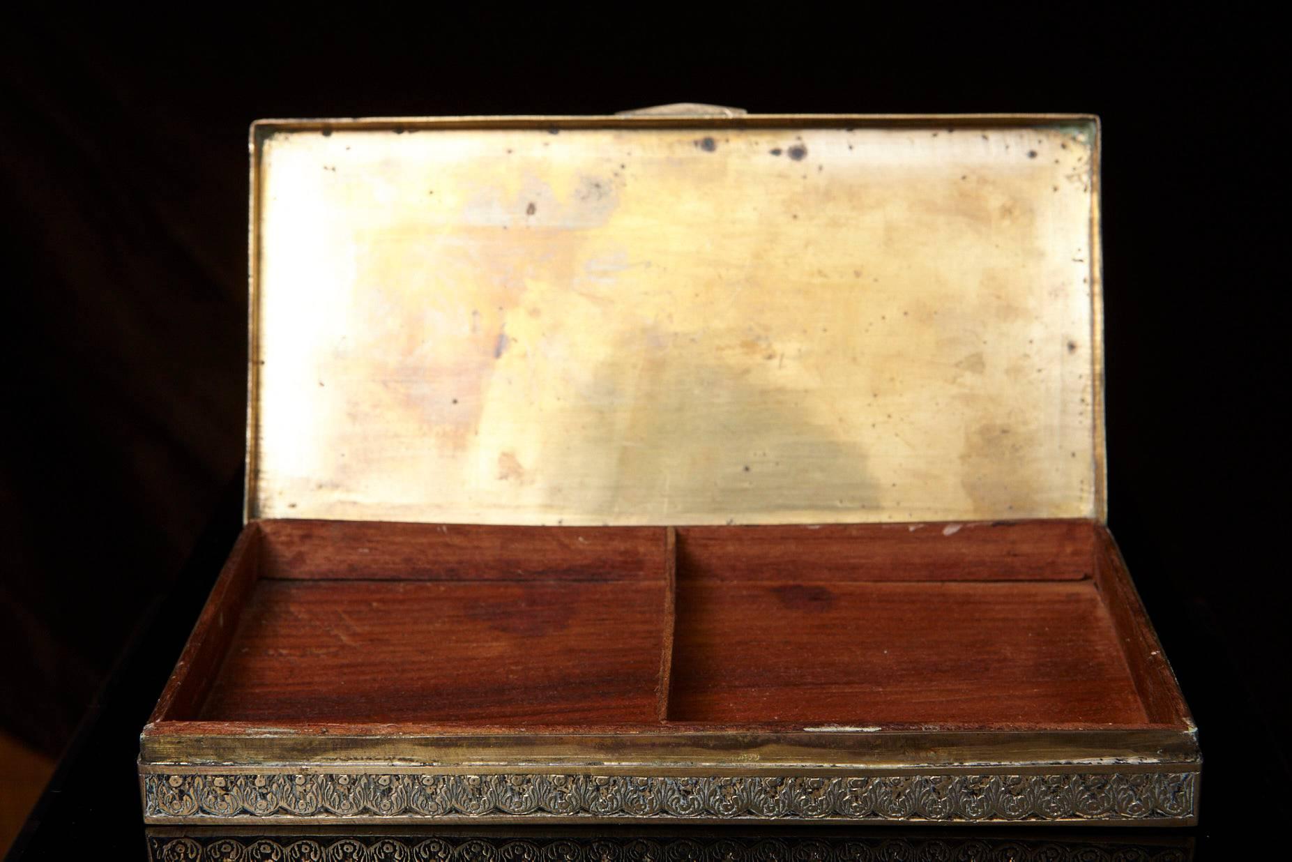 Antique Persian Solid Brass and Cedar Lined Box, circa 1920s, Persia 4