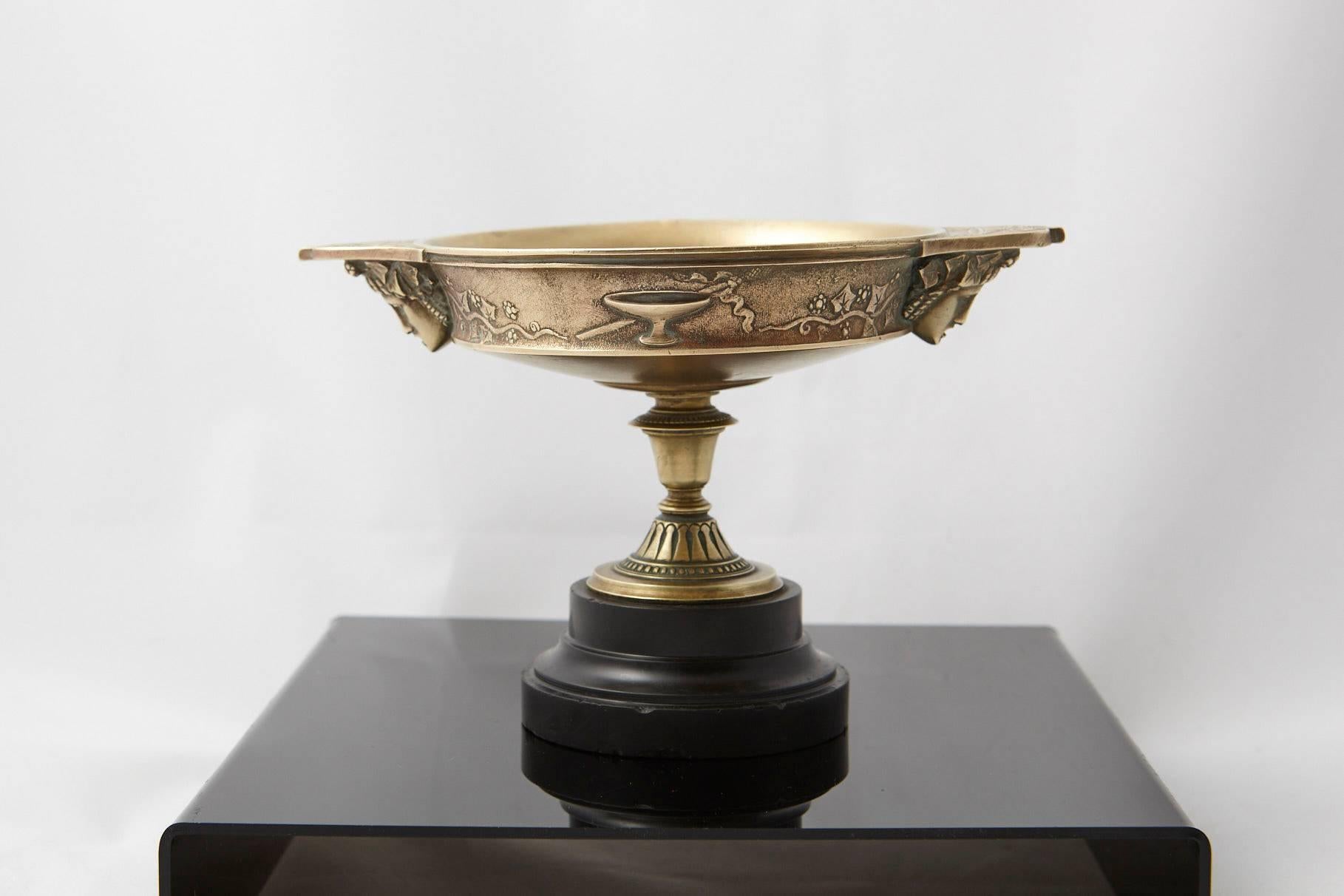 English 19th Century Aesthetic Movement Brass Bowl on Marble Base