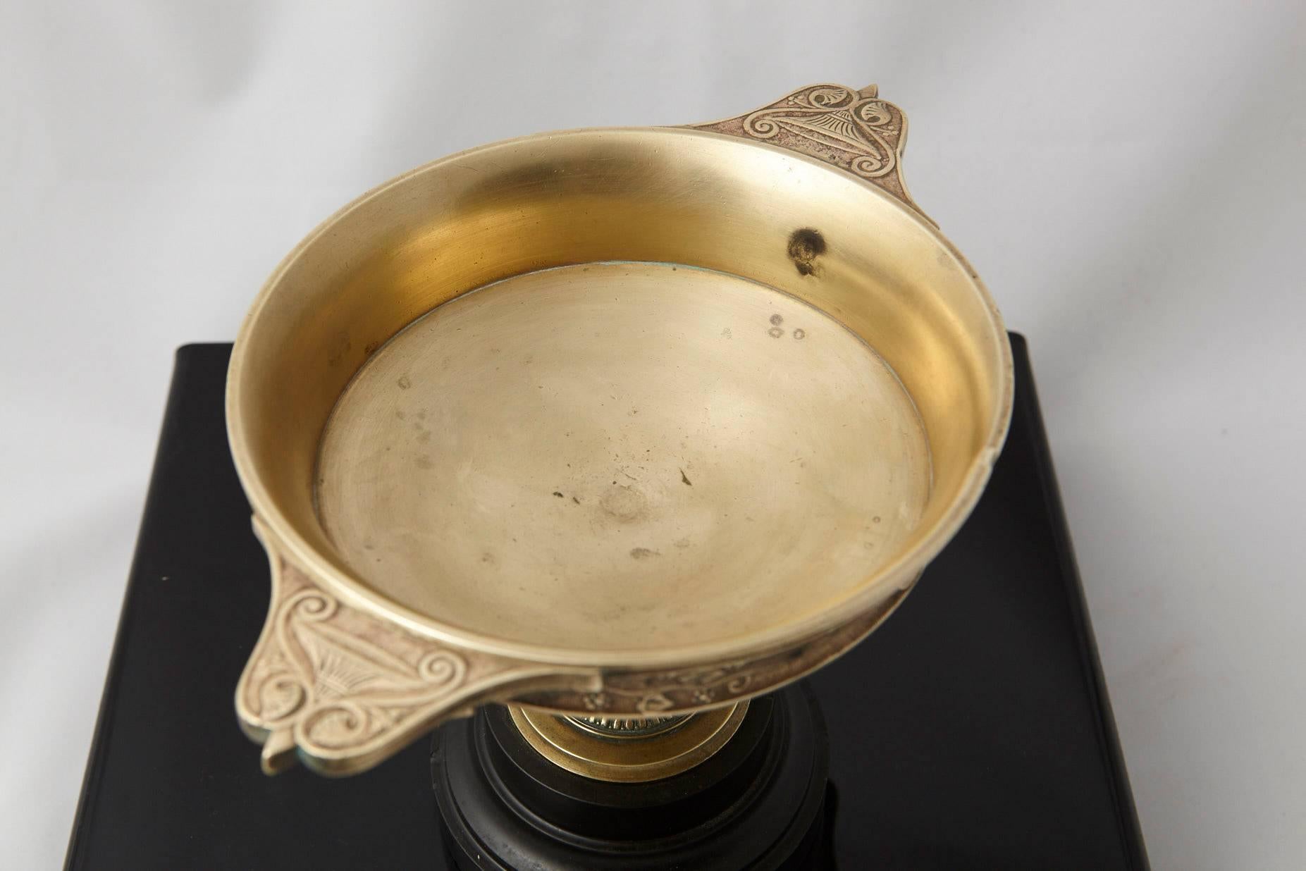 19th Century Aesthetic Movement Brass Bowl on Marble Base 4