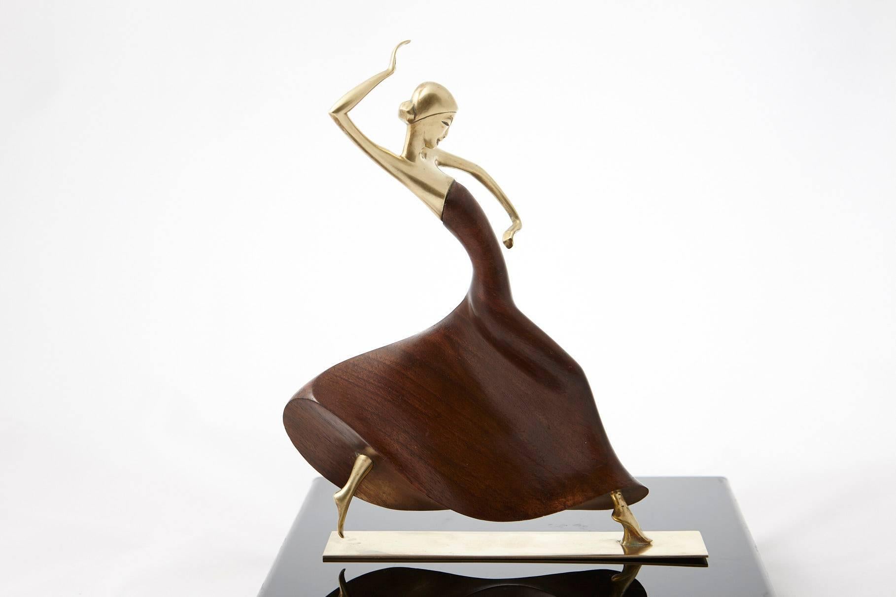 Mid-20th Century Karl Hagenauer Female Dancer Brass and Walnut Statue