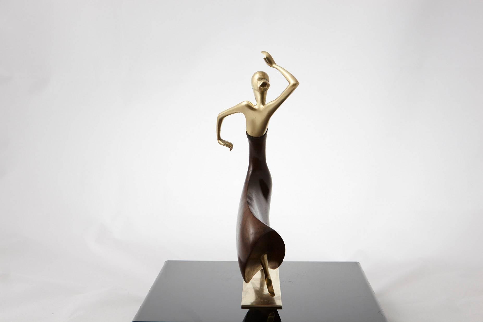 Art Deco Karl Hagenauer Female Dancer Brass and Walnut Statue