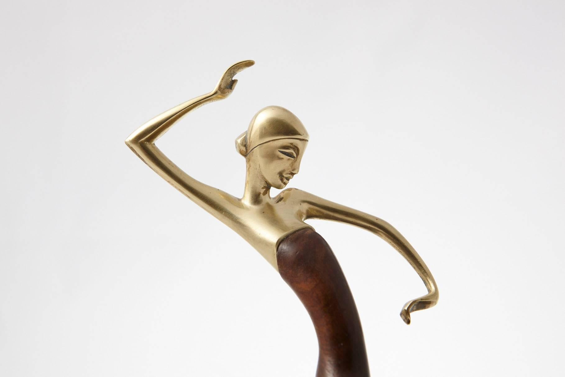 Austrian Karl Hagenauer Female Dancer Brass and Walnut Statue