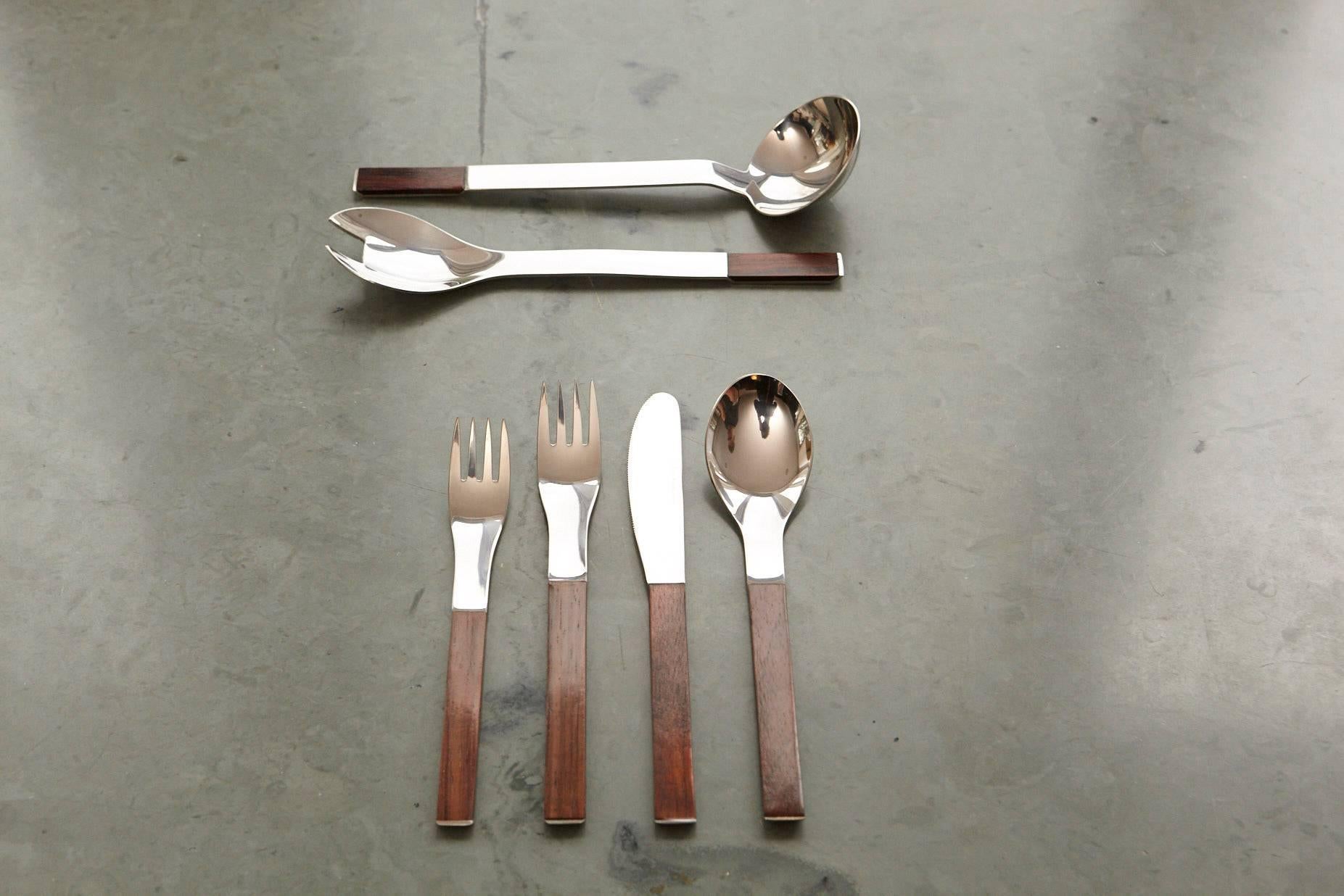 Stainless Steel Rosewood Flatware Service for 12 by Carl Auböck for Rosenthal