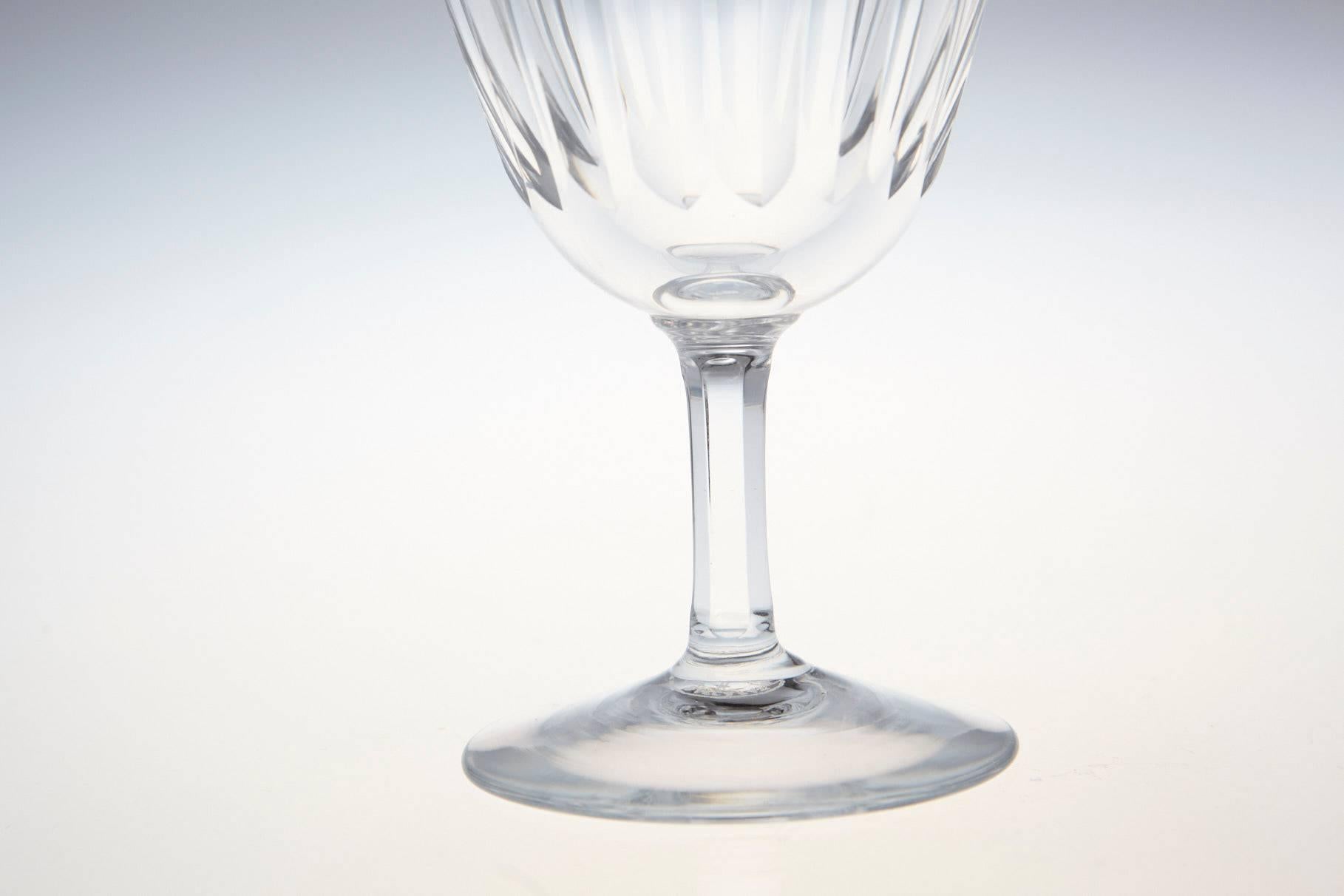 French Set of Eight Baccarat Crystal 'Verone' Pattern White Wine Glasses, circa 1950s