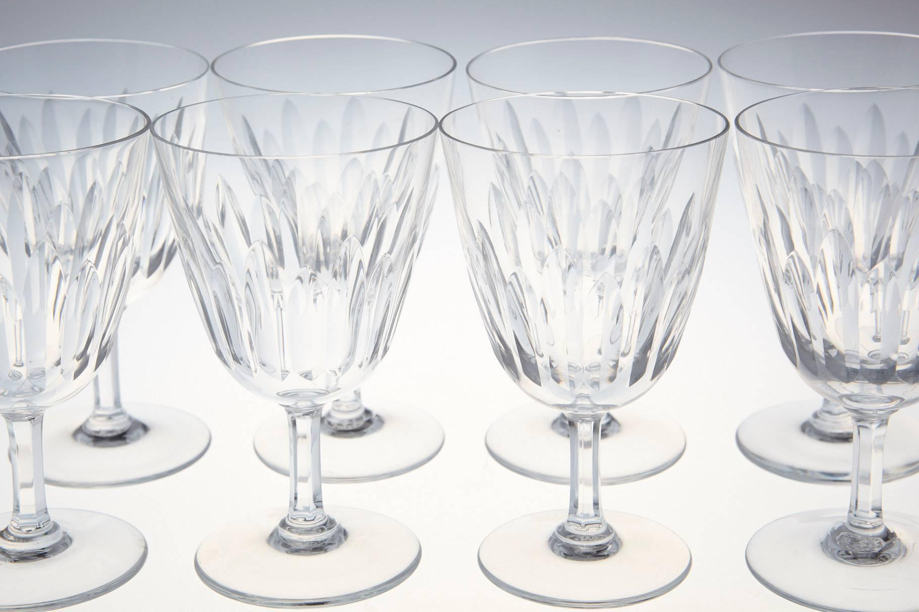 Set of Eight Baccarat Crystal 'Verone' Pattern White Wine Glasses, circa 1950s 1