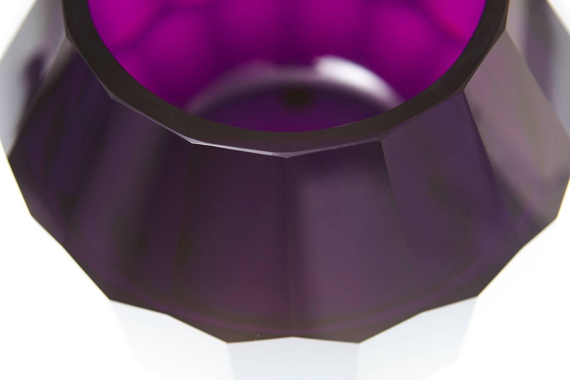 20th Century Dark Violet Hand Cut Crystal Vase Attributed to Josef Hoffmann for Moser & Söhne For Sale