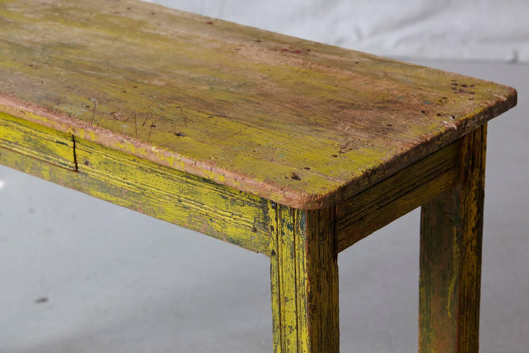 Rustic Primitive Yellow Painted Distressed Console Table