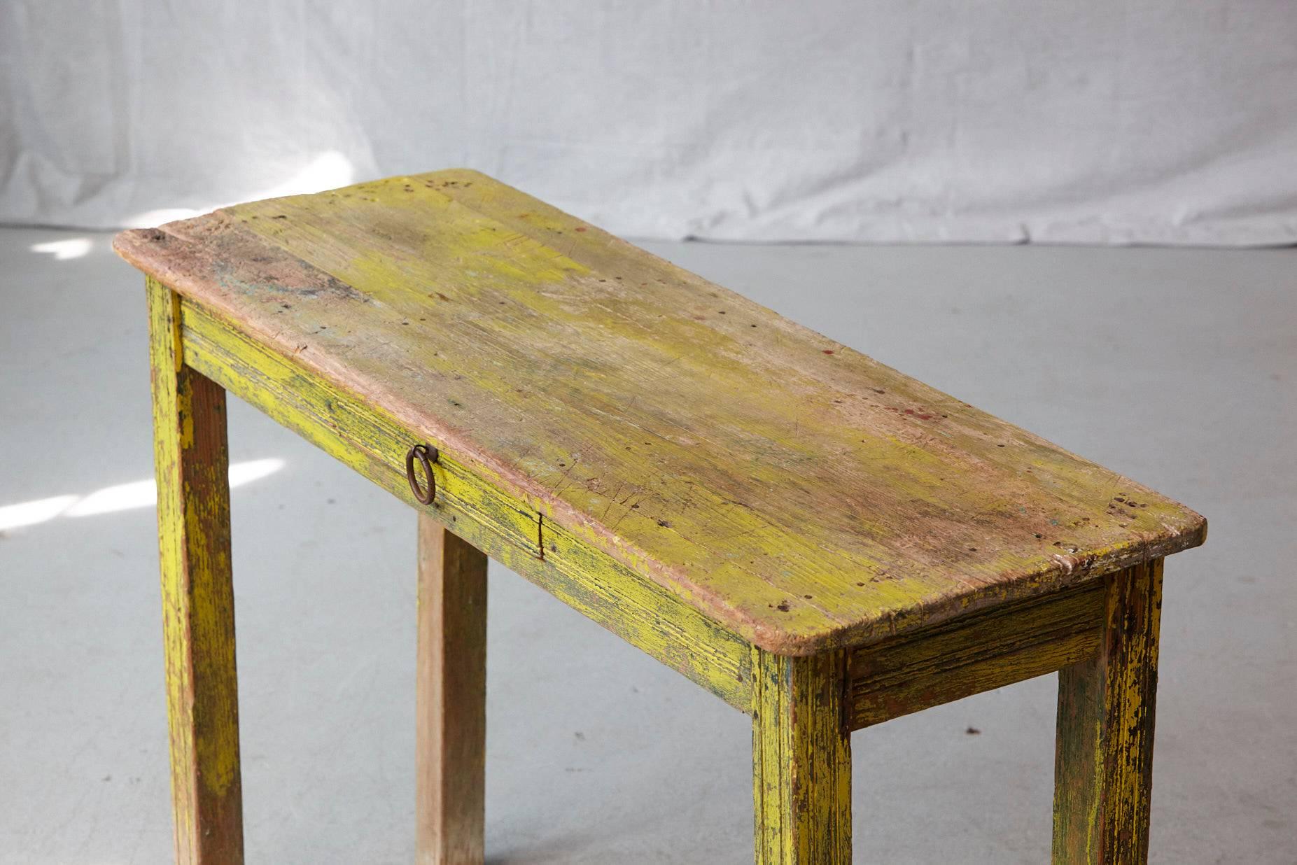 American Primitive Yellow Painted Distressed Console Table